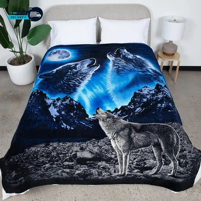 Howling Wolf Fleece Blanket for Bed, 75 X 90 Inches Queen Size Wolf Fleece - Image 1 of 4
