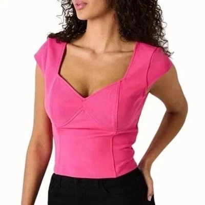 Blusa corta Bold Elements rosa escote corazón, ajustada acanalada grande NUEVA Foto 1 de 4