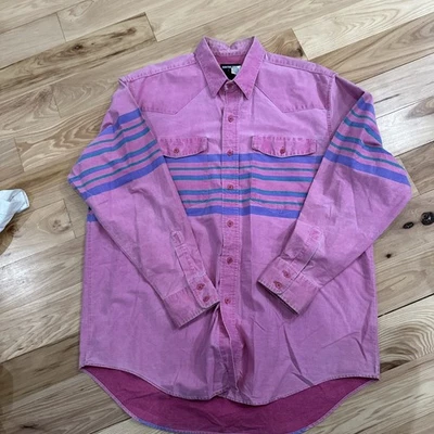 Camisa Brushpop De Colección Años 90 Frontier Series Para Hombre XL Western Rayas Rosa Foto 1 de 4