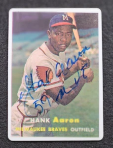 Rare HANK AARON Signed Porcelain 1957 Topps Card-Inscribed 57 MVP-BRAVES-PSA - Picture 1 of 6