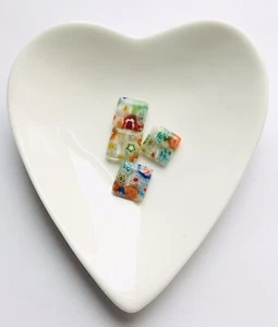Stunning Multicoloured Square Flat Millefiori Handmade Bead 4 Pcs 1 - Picture 1 of 1
