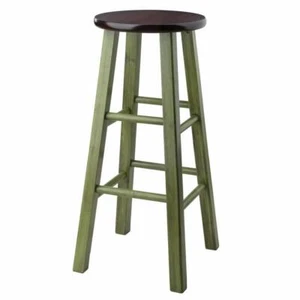 Winsome Wood Bar Stool Round Rustic Green/Walnut Sturdy Square Legs 29 in. H - Picture 1 of 5