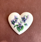 Avon Heart Shaped Ceramic Brooch With Painted Violets 1 3/4" x 1 1/2"