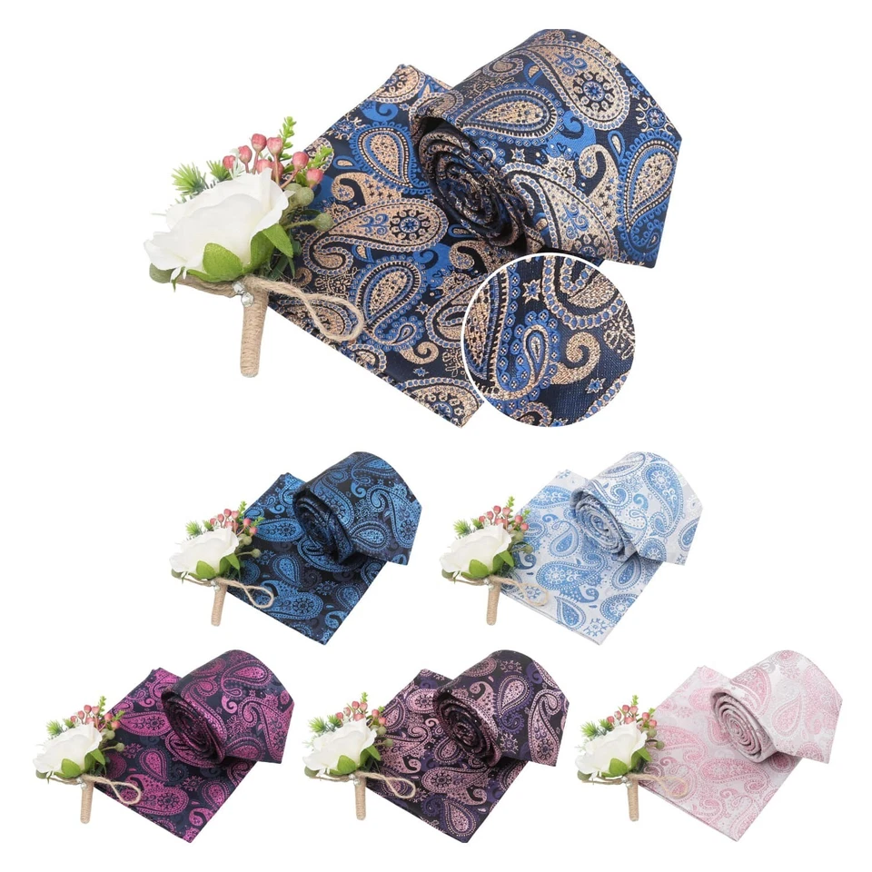 Mens Metallic Paisley Bohemian Wedding Classic Tie & Pocket Square Set by DQT - Image 1 of 1