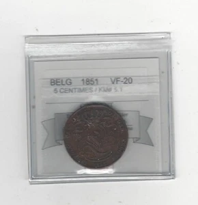 1851 , Belgium, 5 Centimes,  Coin Mart  Graded **VF-20** KM# 5.1 - Picture 1 of 2