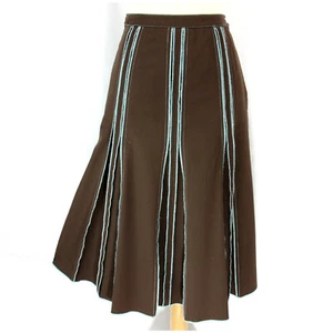Yarns & Stitches Brown Contrast Stitch Lined Fit Flair Long Full Swing Skirt 6 - Picture 1 of 9