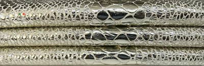 METALLIC WHITE GOLD SNAKE PRINT On Thick Italian Lamb Leather 3sqf 1.1mm #B7985 - Image 1 of 4