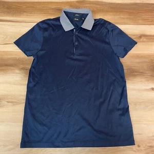 Hugo Boss Polo Shirt Mens Medium Navy Blue Slim Fit Contrast Collar Mercerized - Imagen 1 de 10