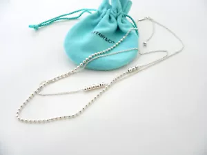 Tiffany & Co Silver Multi Bead Ball Chain Necklace 28 to 30 Inch Extendable Mint - Picture 1 of 6
