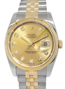 Rolex Datejust 18k Yellow Gold/Steel Champagne Diamond Dial 36mm Watch Z 116233 - Picture 1 of 10