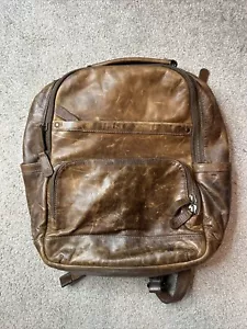FRYE Logan Burnished Pull Up Leather Backpack Cognac Laptop Bag Distressed - Picture 1 of 17