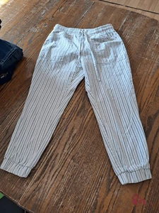 Small Petite Loft Outlet White Blue Strip Elastic Drawstring Waist Joggers Pants - Picture 1 of 4