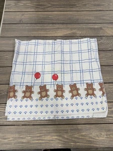 Vintage Riegel Teddybär Babydecke rote Luftballons & blaue Pfotenabdrücke - Bild 1 von 5