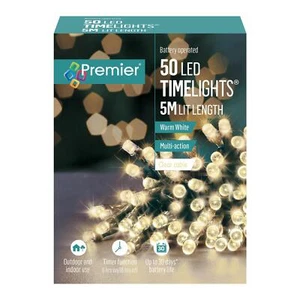 Christmas 50 Battery Timer LED Lights Clear Cable Indoor or Outdoor - Warm White - Picture 1 of 2