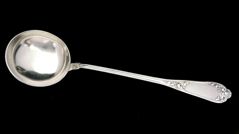 0.950 Sterling Silver 13" Soup Ladle Rococo Style - France late 19th century Cover
