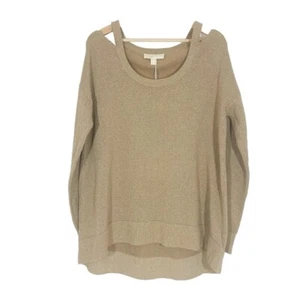 NWT Michael Kors Cold Shoulder Sweater Top Long Sleeves Tan Gold Sz XL - Picture 1 of 14