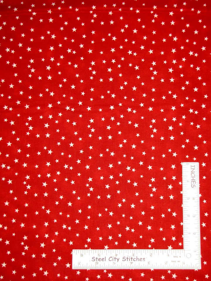 Patriotic White Multi Sized Stars on Red Cotton Fabric Santee By The Yard - Image 1 of 1