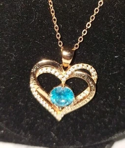 Collana con ciondolo in oro rosa su argento sterling S925 zirconi blu 20" - Foto 1 di 6
