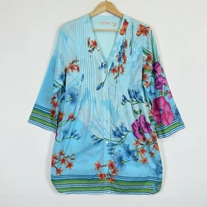 Soft Surroundings Blue L'Atalante Floral Pintuck Tunic Shirt Top Women's Medium - Picture 1 of 10