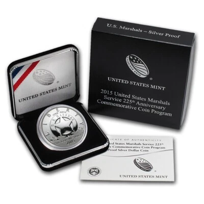 (1) 2015 P US Marshals Service 225th An $1 PROOF Silver Dollar Coin w/Box & COA - Image 1 of 3