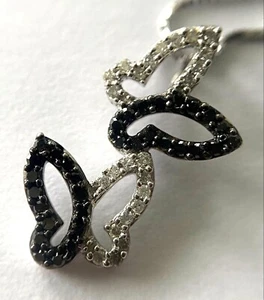 NOS GND Solid White Gold Diamond Ladies Butterfly Pendant Necklace Chain - Picture 1 of 12