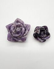 Dream Amethyst Set Of 2 Hand Carved Flowers Stunning  Mothers Day Gift ! Amethys