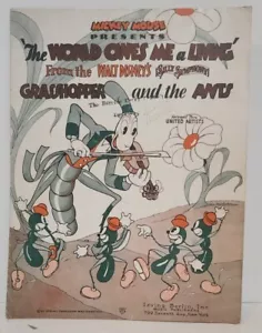 Walt Disney THE WORLD OWES ME A LIVING / GRASSHOPPER and the ANTS Sheet Music - Picture 1 of 2