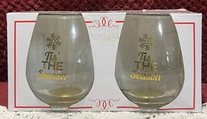 TMD Holdings “Tis The Season” Christmas 2-Pc Stemless Wine Glasses, 16oz, NIB - Picture 1 of 5
