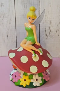 Disney 9" Tinkerbell Money Coin Piggy Bank Red Mushroom Toadstool w/Stopper EUC - Picture 1 of 12