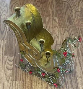 De Colección Metal Dorado Trineo Decoración Navidad Centro de Mesa 5 Candelabros Cónicos - Imagen 1 de 8