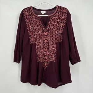 Top Jill Pure Jill Mujer Bordado Talla XL Borgoña Boho Hippie Artístico Retro - Imagen 1 de 8