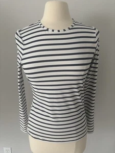 Lands' End Damen XS 2-4 Rash Guard Badeoberteil Langarm blau weiß gestreift - Bild 1 von 7