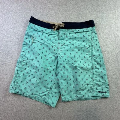 Patagonia Swim Trunks Mens 34 Petroglyph Print Recycled Nylon Drawstring Blue - Image 1 of 4