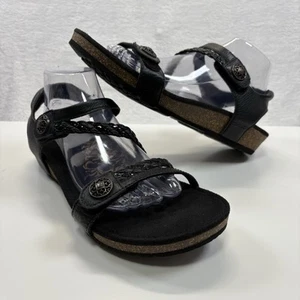 Aetrex Sandali Donna 10 Nero Pelle Jillian Intrecciato Quartiere Cinturini Zeppa - Foto 1 di 12