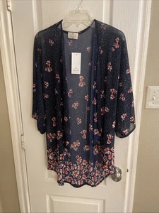 Ember Black Floral Sheer Kimono Cardigan Duster XL Shear Cottage Boho Beach - Picture 1 of 5