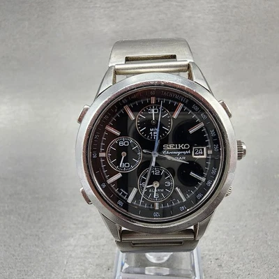 Reloj Seiko Cronógrafo Hombre 37mm Esfera Negra Acero Alarma Fecha 7t32-7h60 PIEZAS Foto 1 de 4
