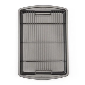 Sartén antiadherente de acero al carbono de 15” x 10,5” y estante de alambre elevado - pizza crujiente... - Imagen 1 de 9