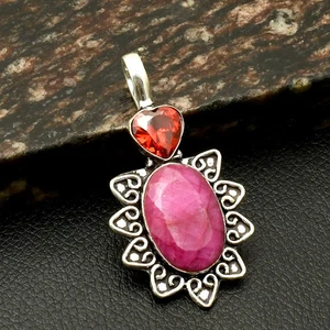 Simulated Ruby Garnet Gemstone Ethnic Handmade Pendant Jewelry 2.2" AP-88341 - Picture 1 of 1