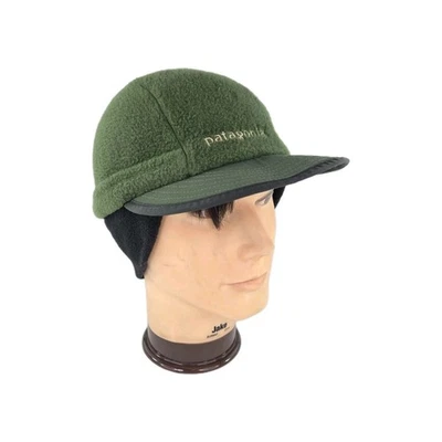 VTG Patagonia Synchilla Duckbill Earflap Hat Size L Forest Green Fleece Cap USA - Image 1 of 4