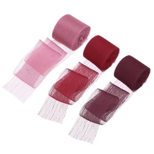 3 rotoli nastro Crinkle Chiffon, 1" 6 iarde tessuto di tulle fatto a mano nastro di seta #5 - Foto 1 di 7