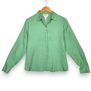 Camisa Top TALBOT'S 100 % Seda Pequeña Talla 8 Para Mujer Manga Larga Con Botones Verde - Imagen 1 de 7