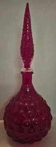 "Botella roja vintage MCM EMPOLI GENIE Hobnail Glass 16"" con tapón" - Imagen 1 de 12