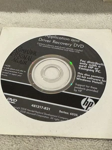 HP Application & Driver Recovery DVD 32bit Windows Vista Series 6535 6735 - CD - Picture 1 of 1