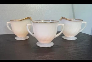 Vintage Fire King Ovenware Creamer and Sugar Set milk glass gold trimmed Classic - Picture 1 of 9