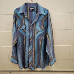 Vintage Wrangler Pearl Snap Shirt Men's Size Large, Blue Stripe Western Ranch - Picture 1 of 5