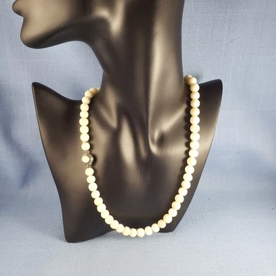 Vintage angel skin white coral 9 mm ball bead necklace solid silver clasp 17” - Image 1 of 4