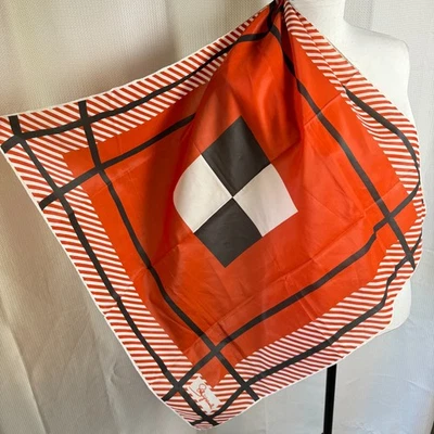 Vintage Schiaparelli 27" Square Red Black White Geometric Plaid Silk Scarf EUC - Image 1 of 4
