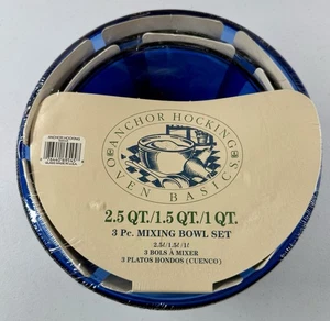*BRAND NEW* VINTAGE Mixing Bowl Set 3 Anchor Hocking 2.5 1.5 1 Quart Cobalt Blue - Picture 1 of 3