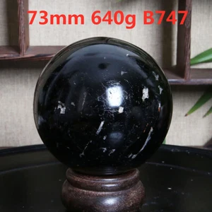 B747-640g Natural Black Tourmaline Crystal Sphere Round Crystal Ball Healing - Picture 1 of 12