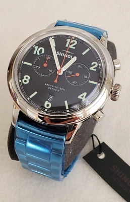 Reloj cronógrafo Shinola Traveler 42 mm esfera negra y pulsera de metal - Nuevo Foto 1 de 4
